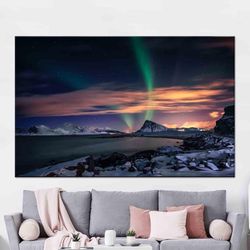 aurora landscape art, colorful sky wall art, nothern light landscape art, tempered glass, 3d art, framed wall art, gift