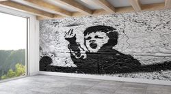 banksy graffiti wallpaper, banksy bad boy poster, man cave wallpaper, graffiti wallpaper, vinyl wallpaper, wall decorati