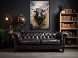 black bull wall art, ox abstract painting extra large canvas print, framed or unframed ready to hang