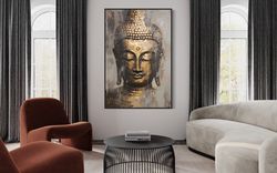 buddha portrait abstract painting extra large canvas print, indian wall art framed or unframed ready to hang