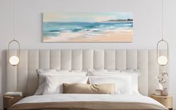 calm ocean beach wall art panoramic canvas print - neutral coastal minimalist landscape - over bed wall art - framedunfr