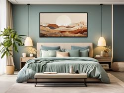 boho desert landscape earth tones wall art - neutral arizona desert painting canvas print, southwestern art  framed, unf