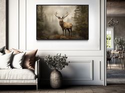 elk wall art - muted photography style canvas print - rustic farmhouse decor - deer painting -  framed or unframed ready