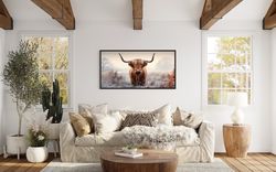 highland cow sepia photograph extra large farmhouse wall art - highland cow painting printed on canvas framed unframed r