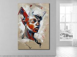 fragmented serenity,abstract portrait,modern art,canvas print,wall art,home decor,serene expression,bold brushstrokes