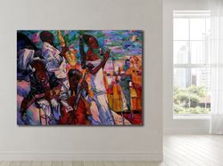 jazz symphony in color,bold brushstrokes, contemporary art, wall art, live music, artistic expression, melody, instrumen