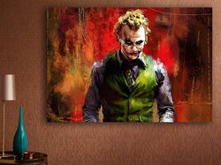 joker canvas wall decor, heath ledger canvas wall art, joker 2008 canvas printing, heath ledger joker decoration, home d