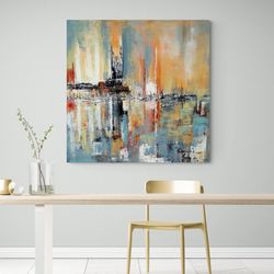 harbor hues,abstract, modern art, cityscape, urban abstract, reflections, waterfront, textured painting, contemporary ar