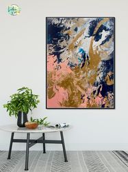 blue brown abstract canvas art painting,  wall art,  trendy canvas art, acrylic oil painting, extra large painting, home