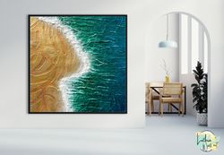 original green ocean canvas large acrylic handmade seascape wall art abstract painting canvas living room home decor for