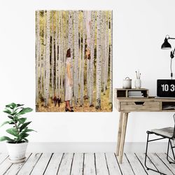 large yellow tree canvas, woods art tree, collage art on large canvas, extra large art, large print