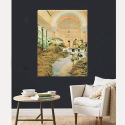 large canvas art print, beige collage art, interior design, hallway, living room, bedroom extra large art