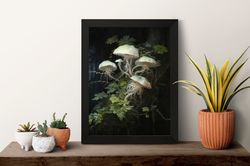 mystical mushrooms painting on canvas or paper, botanical mushrooms decor, dark mushrooms art print, colorful mushroom,