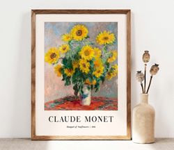 claude monet bouquet of sunflowers art poster, floral art print, botanical poster, monet exibition poster, gallery wall,