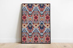 aztec art, printable art, mexican art, digital download, bohemian print, living room wall art, abstract decor, poster, w