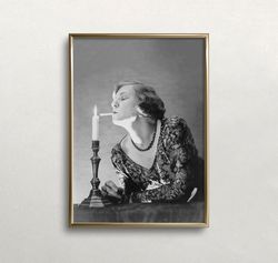 woman lighting cigarette, black and white art, vintage wall art, funny wall art, old photo