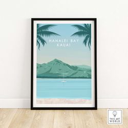 kauai print travel poster  hanalei bay kauai wall art  kauai hawaii home decor  beach print  tropical hawaiian art  kaua