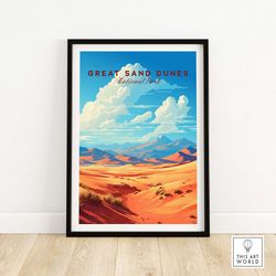 great sand dunes national park poster art print travel print  home dcor poster gift  digital illustration artwork  birth