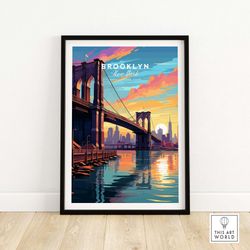 brooklyn bridge print travel poster  birthday present  wedding anniversary gift  best gift for her  pesonalized wall art