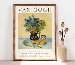 vincent van gogh still life nature morte poster, van gogh tea cup, botanical flower poster, van gogh fruits painting rep