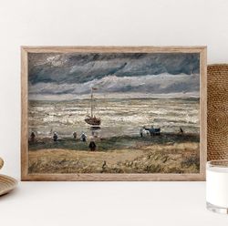 vincent van gogh's beach at scheveningen in stormy weather poster, vintage sea poster, landscape print, nautical home de