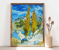 vincent van gogh the poplars at saint-rmy poster, van gogh landscape, botanical trees lake poster, van gogh painting rep