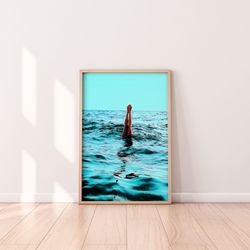 funky wall art, maximalist wall art, trendy posters, eclectic home decor, gallery wall art, handstand in ocean, oversize