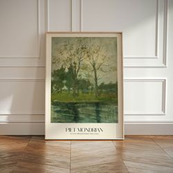 piet mondrian landscape exhibition wall art print, neutral floral vintage minimalist gift idea, famous artist print, gal