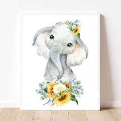 elephant wall art printable baby elephant nursery print elephant sunflower nursery decor animal nursery prints girl nurs