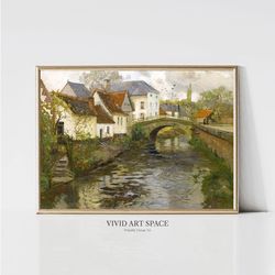 rustic village  vintage landscape painting  european landscape art print  landscape print  printable wall art  digital d