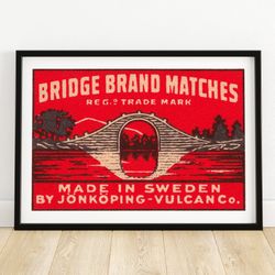 bridge - matchbox print - sweden wall art - vintage sweden art - matchbox wall poster - vintage poster print