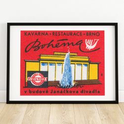 bohemian restaurant - matchbox print - aesthetic wall art - vintage art - matchbox wall poster - vintage poster print