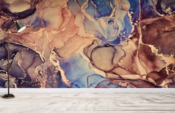 brown and blue marble, bright wall paper, wall paper peel and stick, custom wall paper, abstract wall print,