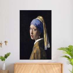 canvas gift, canvas art, 3d canvas, girl with a pearl earring poster, johannes vermeer poster, woman canvas art,