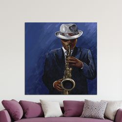 canvas gift, wall decor, large wall art, man playing saxophone, music wall art, saxophone artwork, jazz canvas gift, jaz