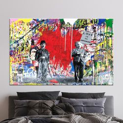 canvas home decor, canvas gift, large canvas, banksy street canvas print, painting art, abstract wall decor, einstein ch