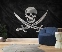 flag wall paper, pirates flag wallpaper, paper cutting, black wall art, jolly roger wall decals, wall decals murals, man