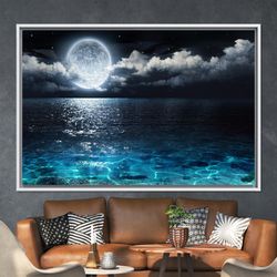full moon wall art, moon over the sea canvas, canvas print, landscape wall decor, glass wall art, kitchen decor, sea lan