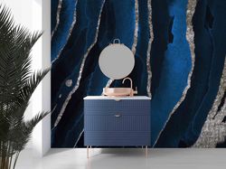 blue wall paper, 3d paper wall art, navy blue marble mural, luxury marble wall art, modern wall print, modern wallpaper,