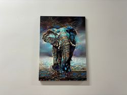 blue tones elephant art, abstract elephant wall art, animal wall decor, modern canvas print, tempered glass, 3d wall art
