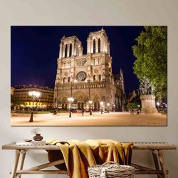 cathedral wall art, france landscape, notre-dame cathedral wall decor, view art glass, framed canvas, 3d wall decor, liv