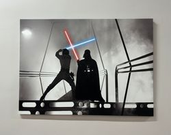 contemporary glass art wall decor, darth vader luke skywalker fight glass printing, modern canvas decor, starwars wall a