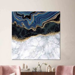 blue and black marble wall art, luxury marble wall art, shimmery art, abstract wall decor, alcohol ink canvas, 3d glass