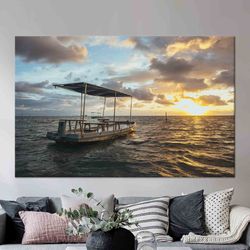 boat on the sea landscape artwork, seascape glass printing, view canvas gift, view canvas art, coastal decor, living roo