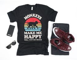 monkeys make me happy sunset retro shirt  monkey shirt  monkey gifts  gift for monkey lovers  monkey design  tank top  h