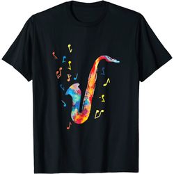 jazz saxophone player colorful watercolor art sax musician t-shirt