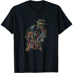 jazz saxophone player colorful abstract art sax musician fan t-shirt