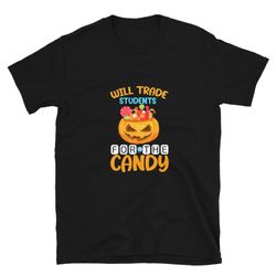 will trade students for candy halloween web bat house unisex t-shirt