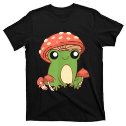 frog with mushroom hat cute cottagecore aesthetic t-shirt