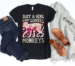 just a girl who loves monkeys shirt  monkey shirt  monkey gifts  flower shirt  floral design  gift for monkey lover  tan